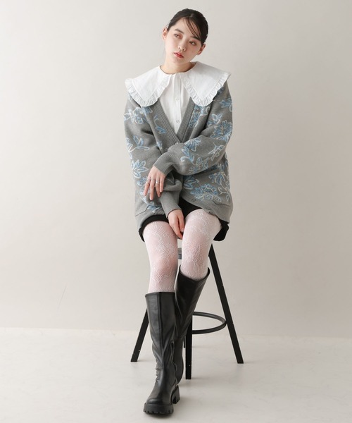 RAGEBLUE（レイジブルー）の「ボタニカルジャガードニットカーディガン（ニット/セーター・レディース・ネイビー/ホワイト/グレー・FREE）」の10枚目の写真