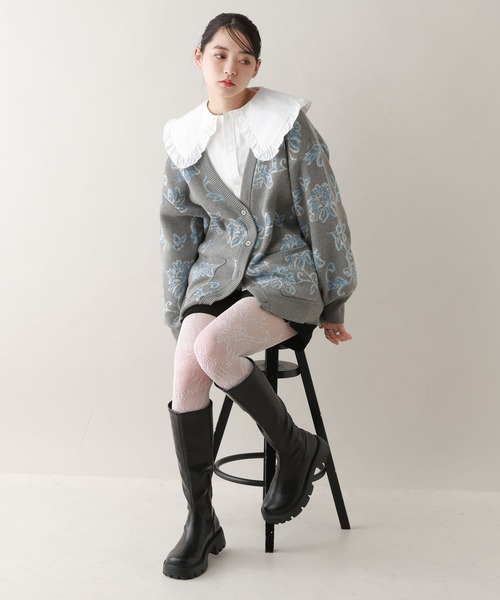 RAGEBLUE（レイジブルー）の「ボタニカルジャガードニットカーディガン（ニット/セーター・レディース・ネイビー/ホワイト/グレー・FREE）」の11枚目の写真