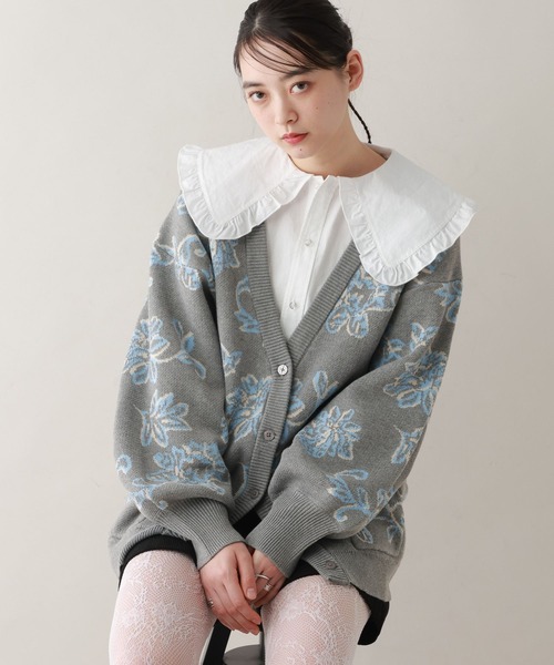 RAGEBLUE（レイジブルー）の「ボタニカルジャガードニットカーディガン（ニット/セーター・レディース・ネイビー/ホワイト/グレー・FREE）」の12枚目の写真