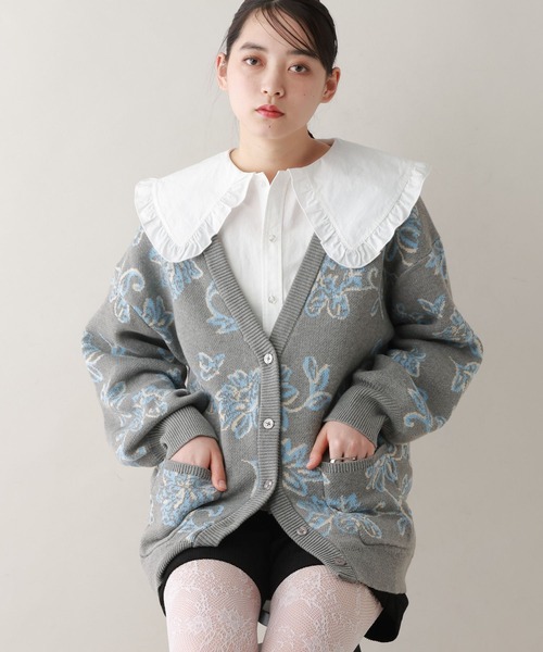 RAGEBLUE（レイジブルー）の「ボタニカルジャガードニットカーディガン（ニット/セーター・レディース・ネイビー/ホワイト/グレー・FREE）」の13枚目の写真