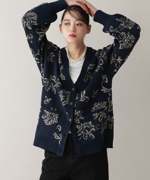RAGEBLUE（レイジブルー）の「ボタニカルジャガードニットカーディガン（ニット/セーター・レディース・ネイビー/ホワイト/グレー・FREE）」の18枚目の写真