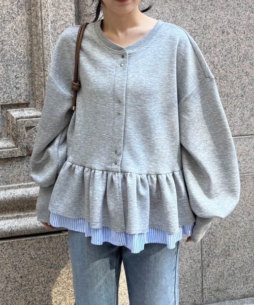 RANAN（ラナン）の「前後2WAYフリルペプラムショートカーデ（カーディガン/ボレロ・レディース・グレー/オフホワイト/ブラック・L/LL/M）」の3枚目の写真