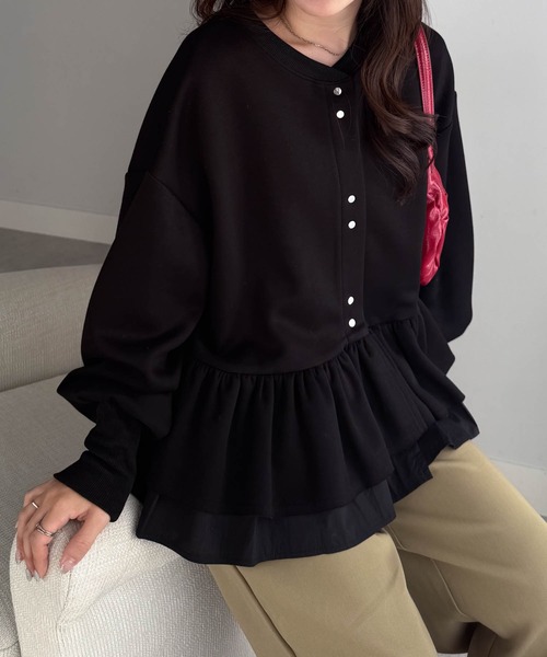 RANAN（ラナン）の「前後2WAYフリルペプラムショートカーデ（カーディガン/ボレロ・レディース・グレー/オフホワイト/ブラック・L/LL/M）」の2枚目の写真