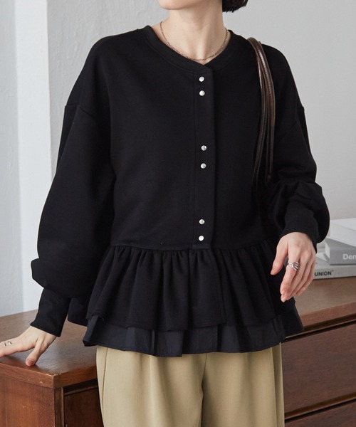 セール】前後2WAYフリルペプラムショートカーデ（カーディガン/ボレロ