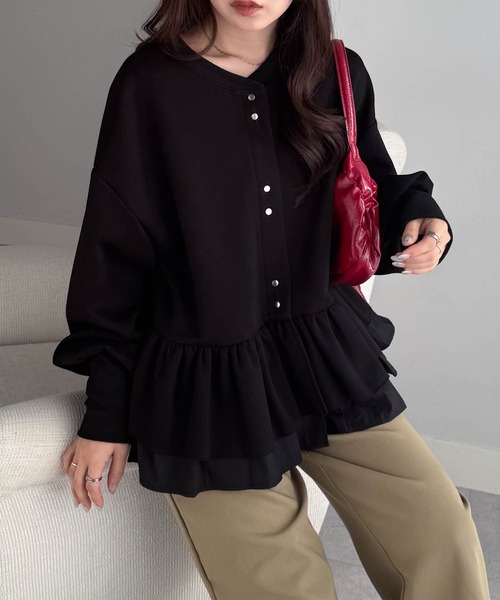 RANAN（ラナン）の「前後2WAYフリルペプラムショートカーデ（カーディガン/ボレロ・レディース・グレー/オフホワイト/ブラック・L/LL/M）」の10枚目の写真