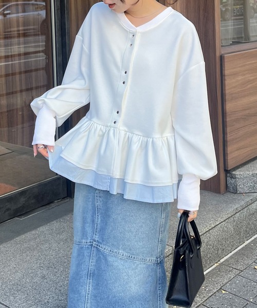 RANAN（ラナン）の「前後2WAYフリルペプラムショートカーデ（カーディガン/ボレロ・レディース・グレー/オフホワイト/ブラック・L/LL/M）」の4枚目の写真