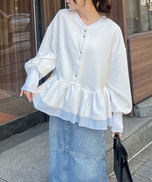 RANAN（ラナン）の「前後2WAYフリルペプラムショートカーデ（カーディガン/ボレロ・レディース・グレー/オフホワイト/ブラック・L/LL/M）」の5枚目の写真