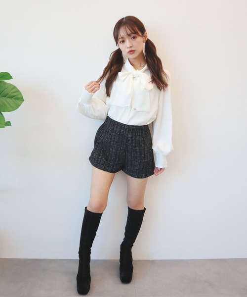 CECIL McBEE（セシルマクビー）の「ファンシーツイードショートパンツ（その他パンツ・レディース・アイボリー/ベージュ/グレー/ブラック・MEDIUM）」の15枚目の写真