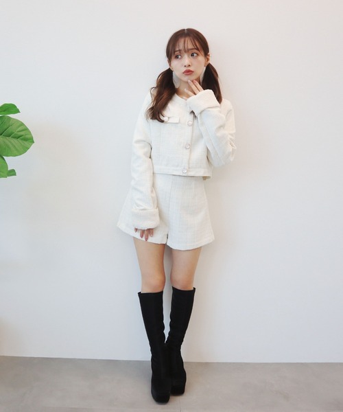 CECIL McBEE（セシルマクビー）の「ファンシーツイードショートパンツ（その他パンツ・レディース・アイボリー/ベージュ/グレー/ブラック・MEDIUM）」の18枚目の写真