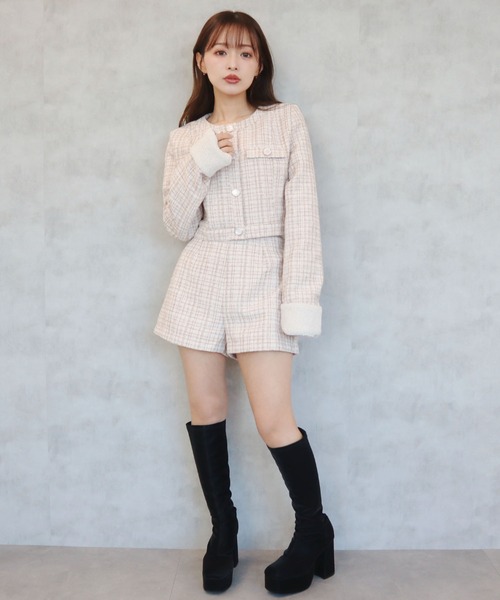 CECIL McBEE（セシルマクビー）の「ファンシーツイードショートパンツ（その他パンツ・レディース・アイボリー/ベージュ/グレー/ブラック・MEDIUM）」の5枚目の写真