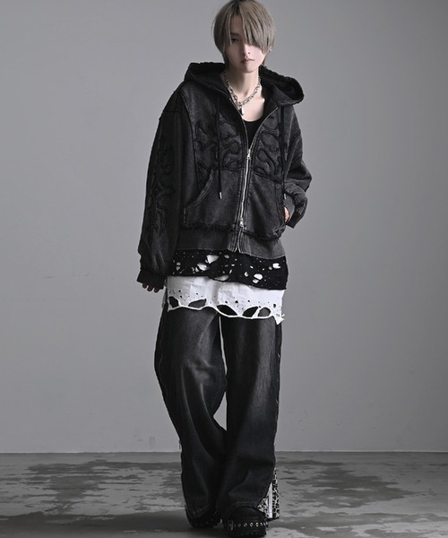 SILVER BULLET（シルバーバレット）の「『PSYCHO NATION UNDER GROUND /サイコネーションアンダーグラウンド』アップリケ刺繍ケミカルZIP PK（パーカー・メンズ・ブラック・L/M）」の5枚目の写真