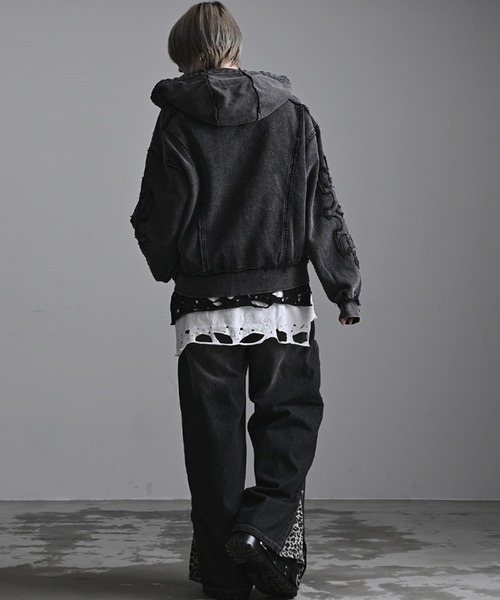 SILVER BULLET（シルバーバレット）の「『PSYCHO NATION UNDER GROUND /サイコネーションアンダーグラウンド』アップリケ刺繍ケミカルZIP PK（パーカー・メンズ・ブラック・L/M）」の6枚目の写真