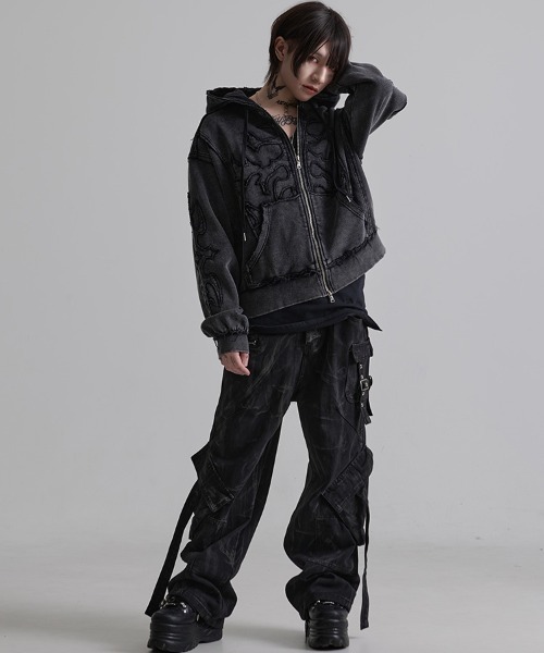 SILVER BULLET（シルバーバレット）の「『PSYCHO NATION UNDER GROUND /サイコネーションアンダーグラウンド』アップリケ刺繍ケミカルZIP PK（パーカー・メンズ・ブラック・L/M）」の11枚目の写真