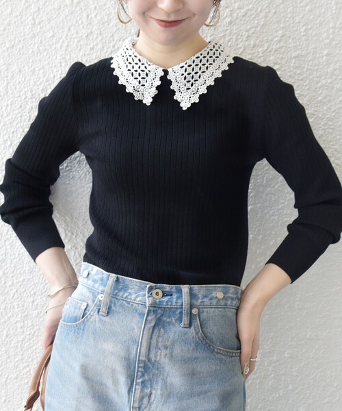 SHIPS any(シップス エニィ)の「〈手洗い可能〉2WAY レース カラー リブ ニット プルオーバー(ニット/セーター・レディース・ナチュラル/ブラック・ONE SIZE)」の16枚目の写真