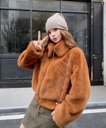 ファーコート ショート丈 フェイクファー」に該当するブラウン/茶色系