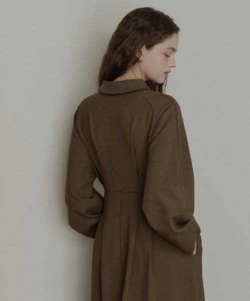 OLUN ウエストタックコクーンワンピース　ブラウン　フリーサイズ waist tack cocoon onepiece/ウエストタックコクーンワンピース