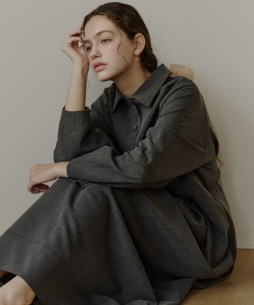 新品未使用 OLUN ウエストタックコクーンワンピース グレー XS waist tack cocoon onepiece/ウエストタックコクーンワンピース