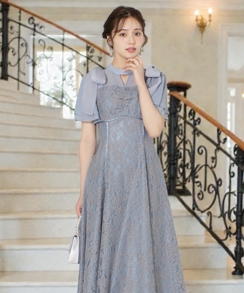 WILLSELECTION(ウィルセレクション)の「肩リボンパイピングレースワンピース(ドレス・レディース・ピンク/サックスブルー/ブラック・FREE)」の1枚目の写真