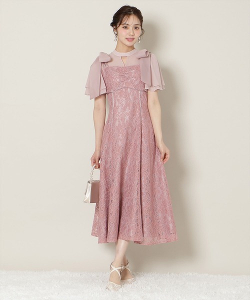 WILLSELECTION(ウィルセレクション)の「肩リボンパイピングレースワンピース(ドレス・レディース・ピンク/サックスブルー/ブラック・FREE)」の3枚目の写真