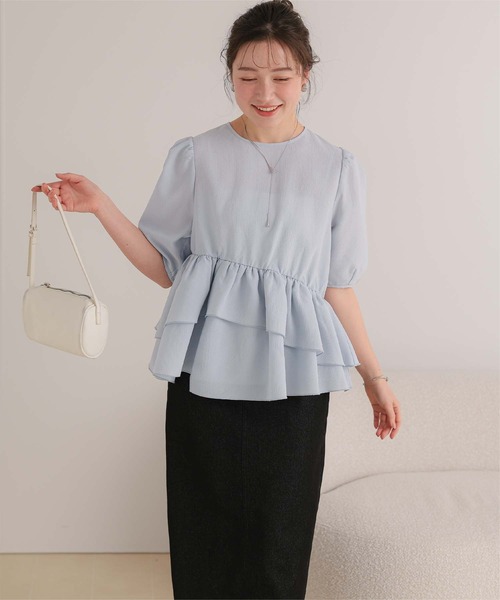 titivate（ティティベイト）の「イレギュラーヘムペプラムトップス（Tシャツ/カットソー・レディース・ブラック/オフホワイト/ライトイエロー/ブルー・M/L/S）」の20枚目の写真