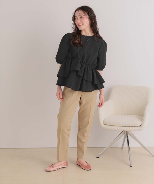 titivate（ティティベイト）の「イレギュラーヘムペプラムトップス（Tシャツ/カットソー・レディース・ブラック/オフホワイト/ライトイエロー/ブルー・M/L/S）」の14枚目の写真