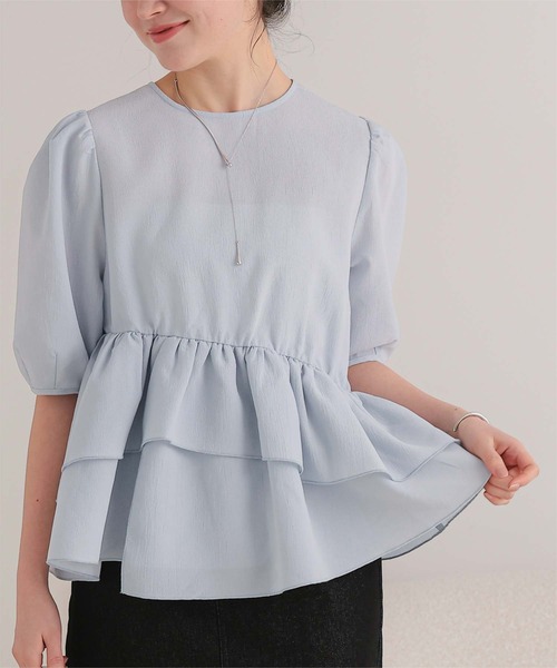 titivate（ティティベイト）の「イレギュラーヘムペプラムトップス（Tシャツ/カットソー・レディース・ブラック/オフホワイト/ライトイエロー/ブルー・M/L/S）」の22枚目の写真