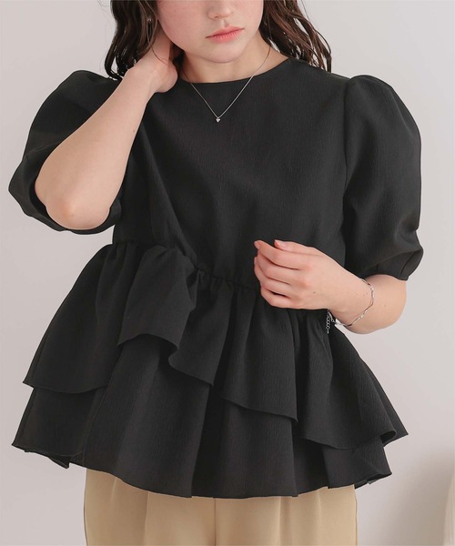 titivate（ティティベイト）の「イレギュラーヘムペプラムトップス（Tシャツ/カットソー・レディース・ブラック/オフホワイト/ライトイエロー/ブルー・M/L/S）」の16枚目の写真