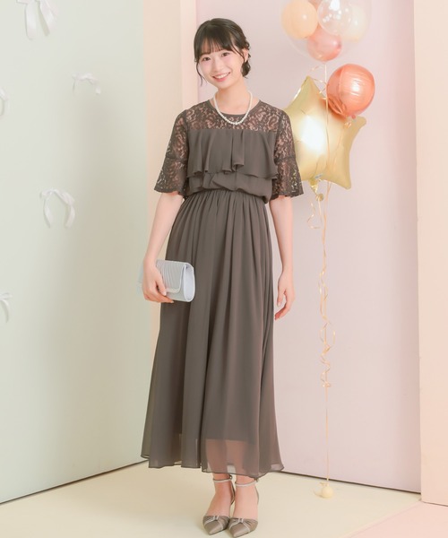 Retica（レティカ）の「パーティードレス 二次会 ラメなしレースシフォンフリルロング結婚式 大きいサイズ 30代 お呼ばれ（ドレス・レディース・チャコールグレー/ネイビー/ピンク/ブラック/パープル/ブラウン/ブルーグレー/オリーブ・SMALL/MEDIUM/LARGE/X-LARGE/XX-LARGE/XXX-LARGE/XXXX-LARGE）」の10枚目の写真