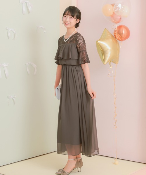 Retica（レティカ）の「パーティードレス 二次会 ラメなしレースシフォンフリルロング結婚式 大きいサイズ 30代 お呼ばれ（ドレス・レディース・チャコールグレー/ネイビー/ピンク/ブラック/パープル/ブラウン/ブルーグレー/オリーブ・SMALL/MEDIUM/LARGE/X-LARGE/XX-LARGE/XXX-LARGE/XXXX-LARGE）」の11枚目の写真