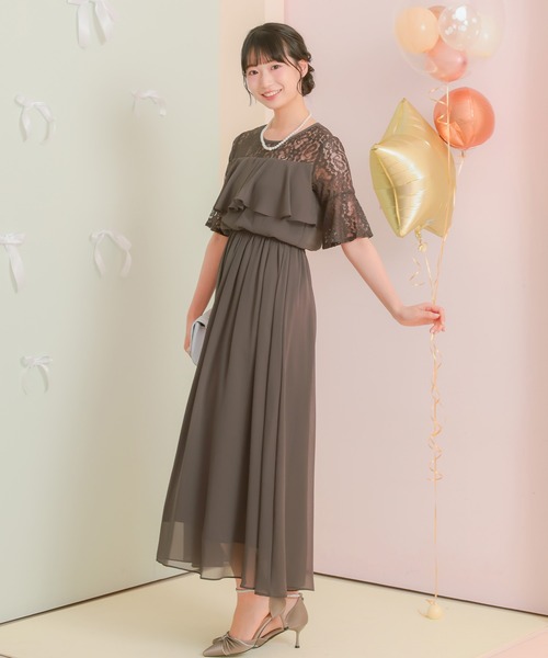 Retica（レティカ）の「パーティードレス 二次会 ラメなしレースシフォンフリルロング結婚式 大きいサイズ 30代 お呼ばれ（ドレス・レディース・チャコールグレー/ネイビー/ピンク/ブラック/パープル/ブラウン/ブルーグレー/オリーブ・SMALL/MEDIUM/LARGE/X-LARGE/XX-LARGE/XXX-LARGE/XXXX-LARGE）」の15枚目の写真