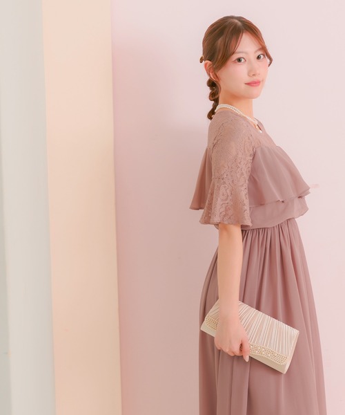 Retica（レティカ）の「パーティードレス 二次会 ラメなしレースシフォンフリルロング結婚式 大きいサイズ 30代 お呼ばれ（ドレス・レディース・チャコールグレー/ネイビー/ピンク/ブラック/パープル/ブラウン/ブルーグレー/オリーブ・SMALL/MEDIUM/LARGE/X-LARGE/XX-LARGE/XXX-LARGE/XXXX-LARGE）」の17枚目の写真