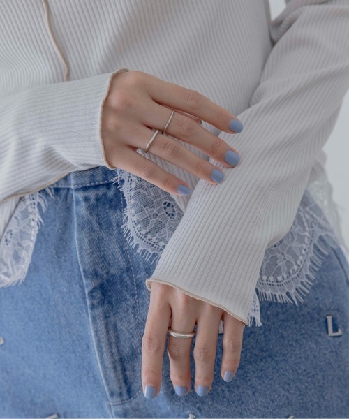 Eimee Law（エイミーロウ）の「ヘムレースセンタースリットリブトップス（Tシャツ/カットソー・レディース・ライトグレー/ブラック/オフホワイト・FREE）」の8枚目の写真