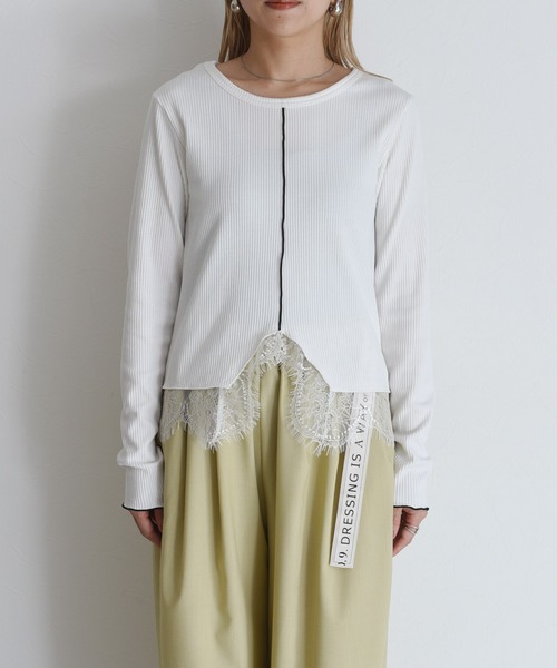 Eimee Law（エイミーロウ）の「ヘムレースセンタースリットリブトップス（Tシャツ/カットソー・レディース・ライトグレー/ブラック/オフホワイト・FREE）」の21枚目の写真