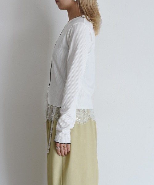 Eimee Law（エイミーロウ）の「ヘムレースセンタースリットリブトップス（Tシャツ/カットソー・レディース・ライトグレー/ブラック/オフホワイト・FREE）」の20枚目の写真