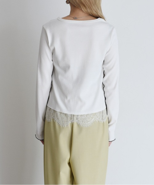 Eimee Law（エイミーロウ）の「ヘムレースセンタースリットリブトップス（Tシャツ/カットソー・レディース・ライトグレー/ブラック/オフホワイト・FREE）」の19枚目の写真