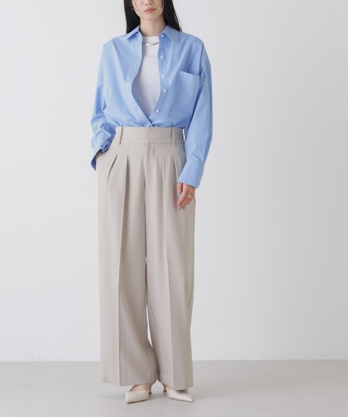 NANO universe（ナノユニバース）の「ハイウエストツータックワイドパンツ（スラックス・レディース・ライトベージュ/ブラック/グレー・FREE）」の3枚目の写真