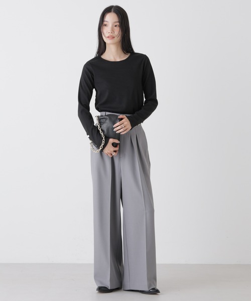 NANO universe（ナノユニバース）の「ハイウエストツータックワイドパンツ（スラックス・レディース・ライトベージュ/ブラック/グレー・FREE）」の6枚目の写真