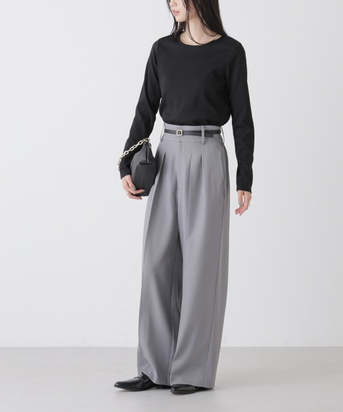 NANO universe（ナノユニバース）の「ハイウエストツータックワイドパンツ（スラックス・レディース・ライトベージュ/ブラック/グレー・FREE）」の7枚目の写真