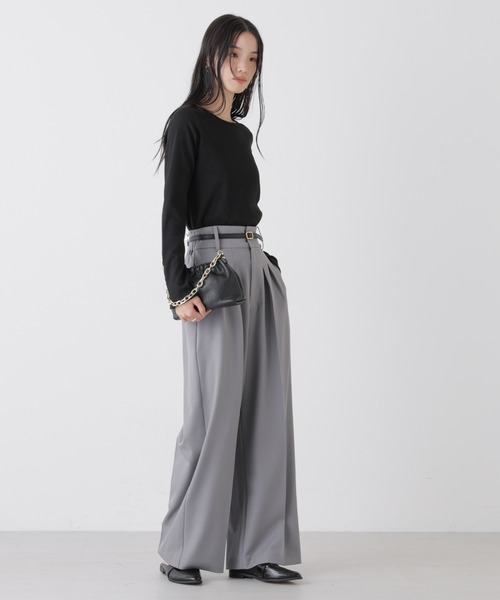 NANO universe（ナノユニバース）の「ハイウエストツータックワイドパンツ（スラックス・レディース・ライトベージュ/ブラック/グレー・FREE）」の8枚目の写真
