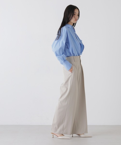 NANO universe（ナノユニバース）の「ハイウエストツータックワイドパンツ（スラックス・レディース・ライトベージュ/ブラック/グレー・FREE）」の16枚目の写真