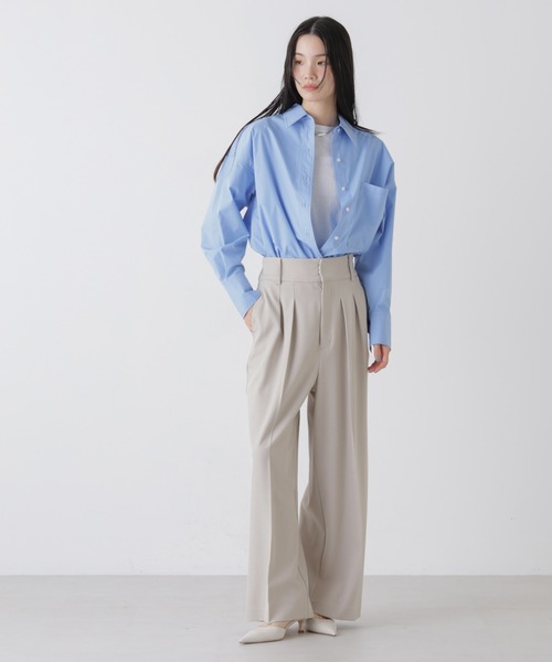 NANO universe（ナノユニバース）の「ハイウエストツータックワイドパンツ（スラックス・レディース・ライトベージュ/ブラック/グレー・FREE）」の15枚目の写真