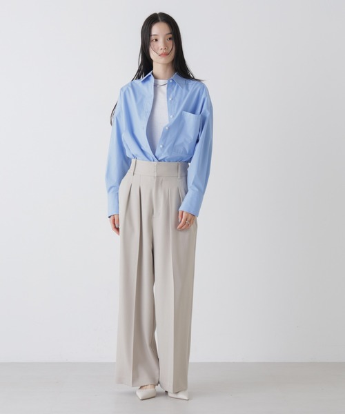 NANO universe（ナノユニバース）の「ハイウエストツータックワイドパンツ（スラックス・レディース・ライトベージュ/ブラック/グレー・FREE）」の14枚目の写真