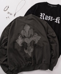 RUSS-K（ラスケー）の「【88】【RUSS-K/ラスケー】クロスラインストーン 裏毛 ロゴスウェット（スウェット）」