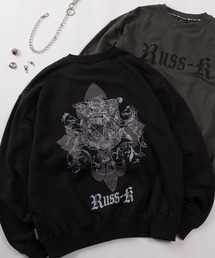 RUSS-K（ラスケー）の「【88】【RUSS-K/ラスケー】クロスラインストーン 裏毛 ロゴスウェット（スウェット）」