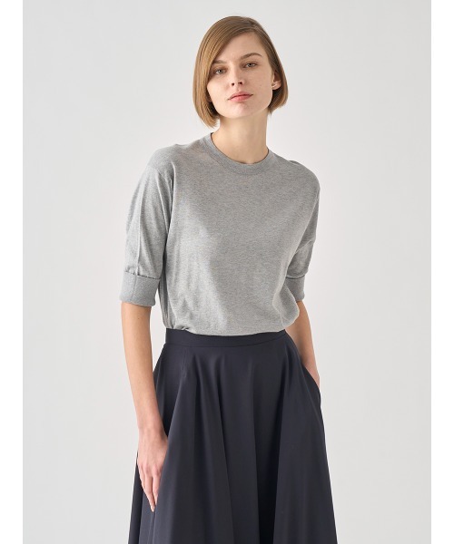 JOHN SMEDLEY（ジョンスメドレー）の「ターンバック５分袖コットンニットプルオーバー（ニット/セーター・レディース・グレー・S/M）」の9枚目の写真