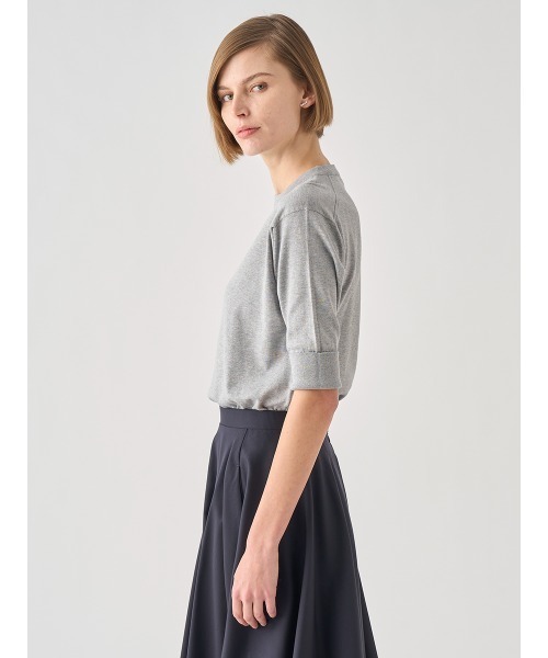 JOHN SMEDLEY（ジョンスメドレー）の「ターンバック５分袖コットンニットプルオーバー（ニット/セーター・レディース・グレー・S/M）」の2枚目の写真