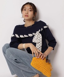 JUSGLITTY（ジャスグリッティー）の「リボントリムオフショルニット（ニット/セーター・レディース）」