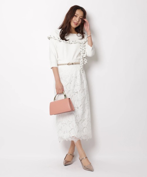 JUSGLITTY（ジャスグリッティー）の「リボントリムオフショルニット（ニット/セーター・レディース・ピンク/ネイビー/ホワイト・2）」の8枚目の写真