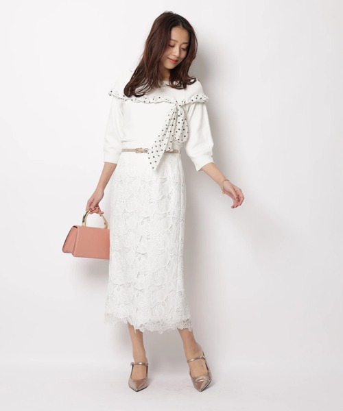 JUSGLITTY（ジャスグリッティー）の「リボントリムオフショルニット（ニット/セーター・レディース・ピンク/ネイビー/ホワイト・2）」の9枚目の写真