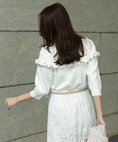 JUSGLITTY（ジャスグリッティー）の「リボントリムオフショルニット（ニット/セーター・レディース・ピンク/ネイビー/ホワイト・2）」の10枚目の写真